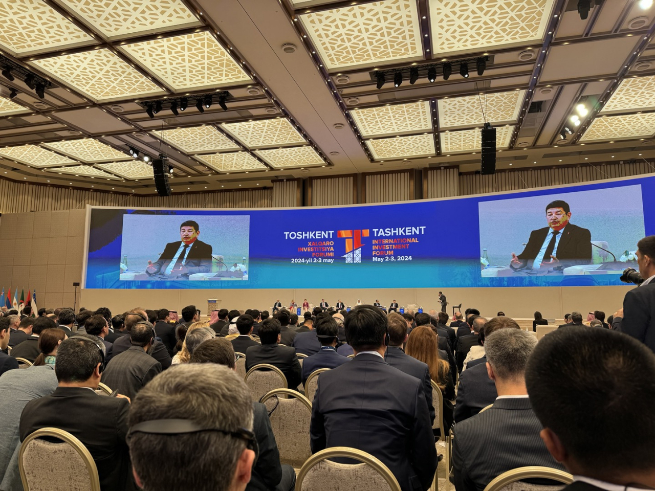 Akylbek Zhaparov, Chairman of the Cabinet of Ministers of Kyrgyzstan speaks at the opening ceremony of the Tashkent Investment Forum held at Tashkent City Congress Hall in Tashkent on Thursday. (Sanjay Kumar/ngopihangat)
